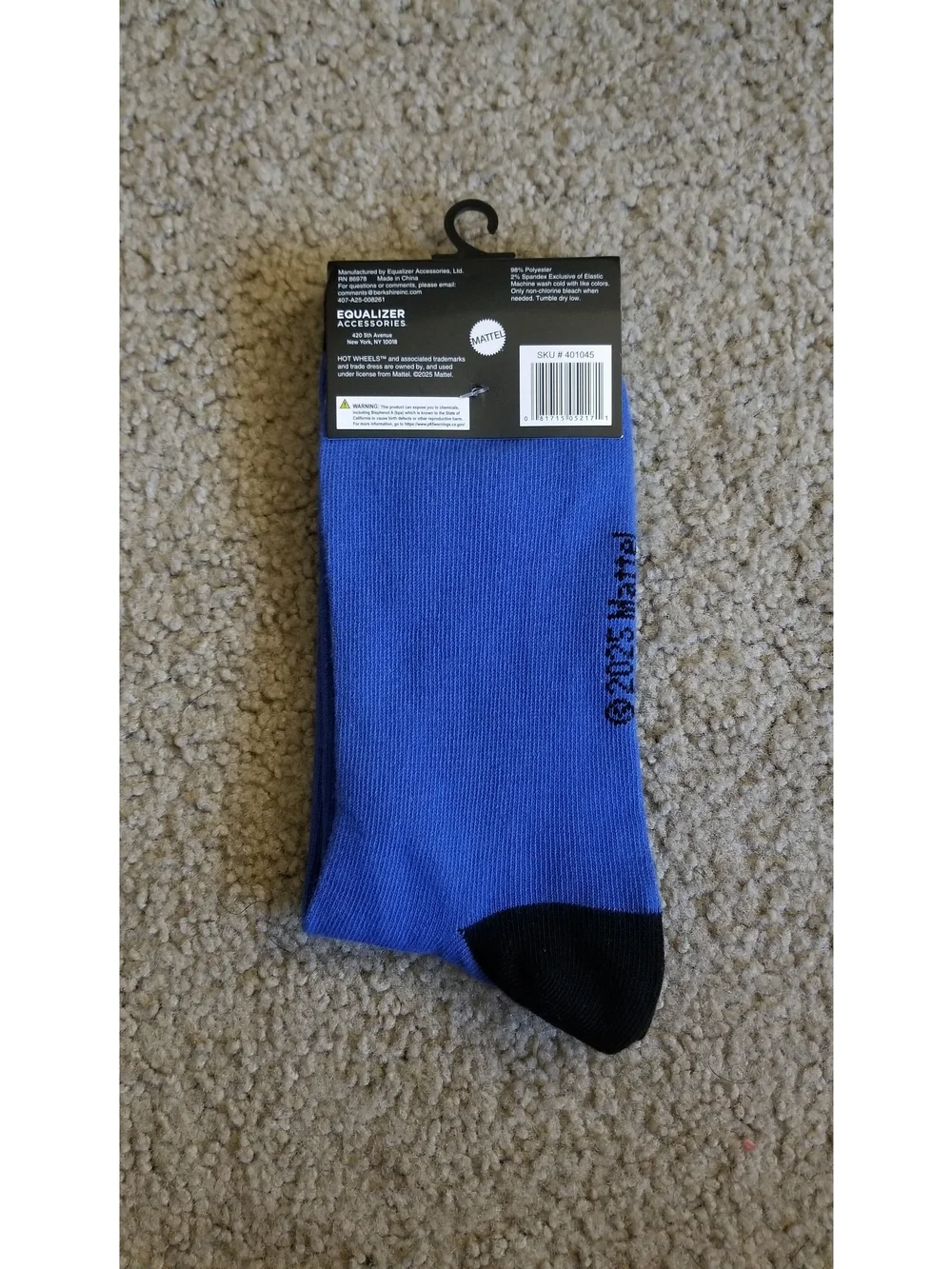Mattel Hot Wheels Blue Crew Socks with Black Toe Accent